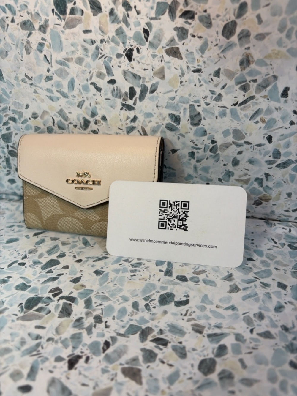 Coach Envelope Card Holder Wallet Signature Canvas Ivory Leather - Picture 5 of 7